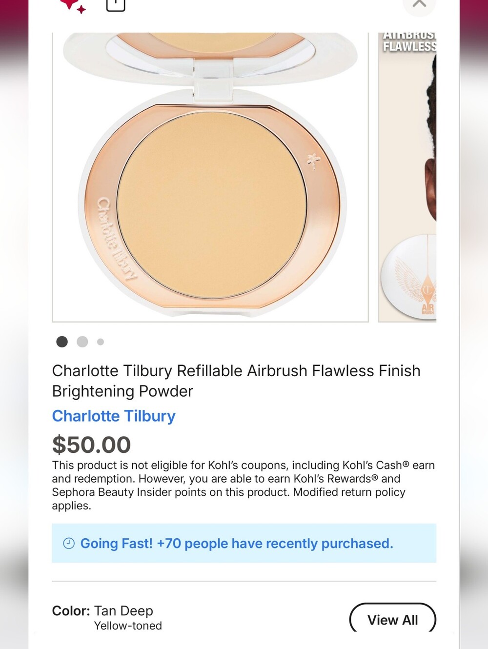 Charlotte Tilbury Airbrush Flawless Finish Brightening Powder — Tan Deep